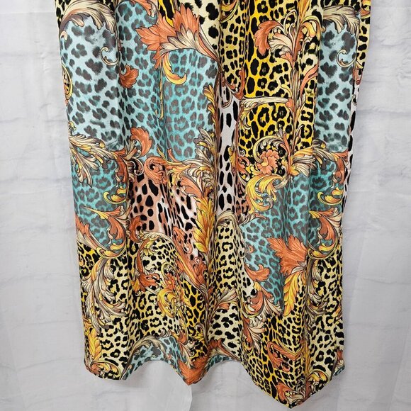NWT Gypsie Blue Orange Green Animal Print Strapless Midi Dress Boho 1X - Picture 4 of 11